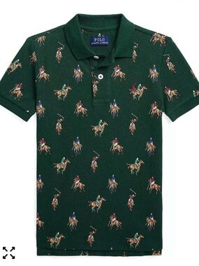 POLO RALPH LAUREN Equestrian All Over Print Polo Shirt Boys M 10-12 Green